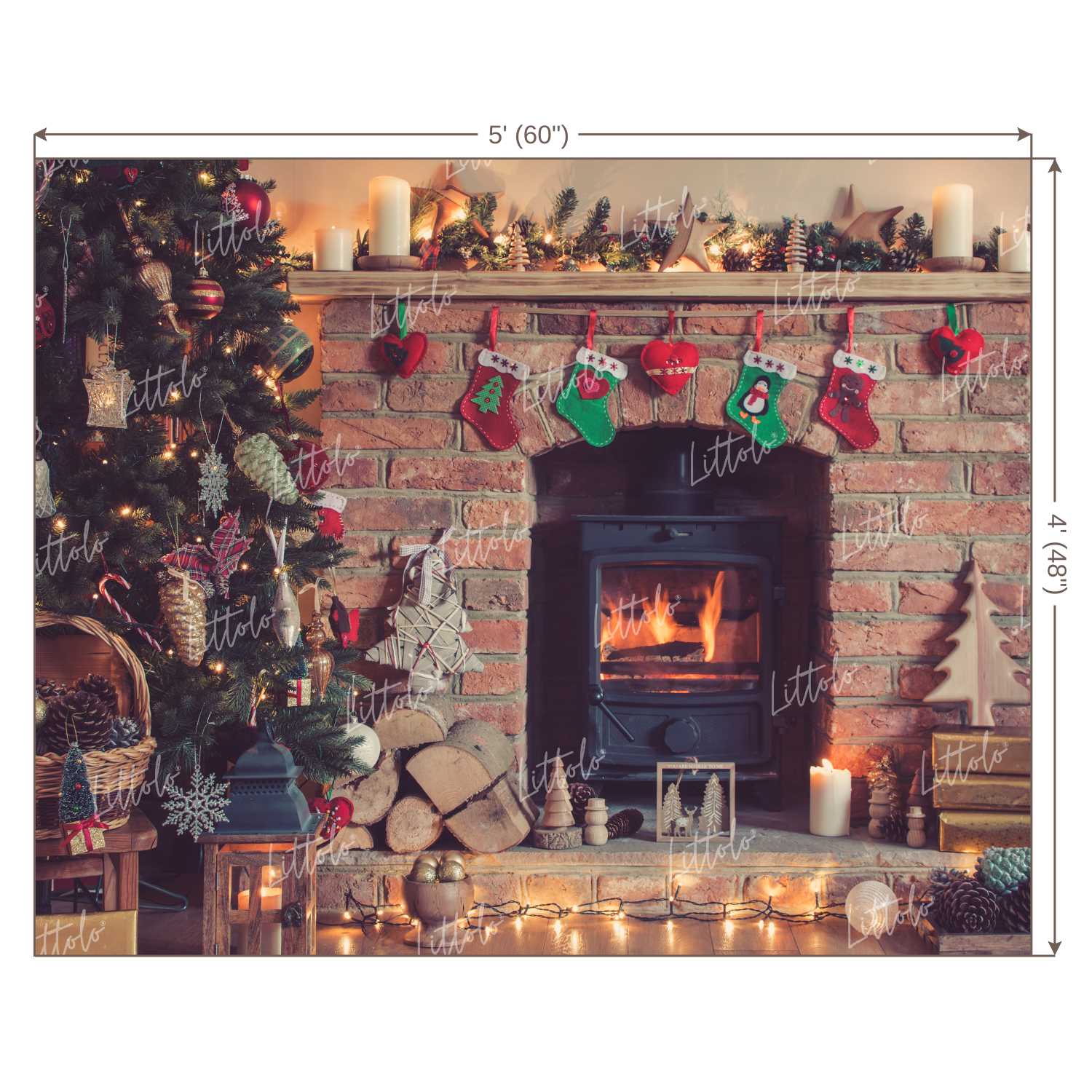 LB0027 Christmas Vintage Fireplace Festivals and Seasons Backdrop