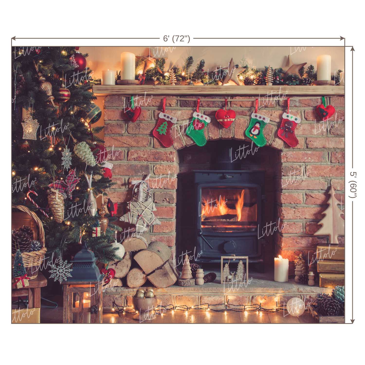 LB0027 Christmas Vintage Fireplace Festivals and Seasons Backdrop