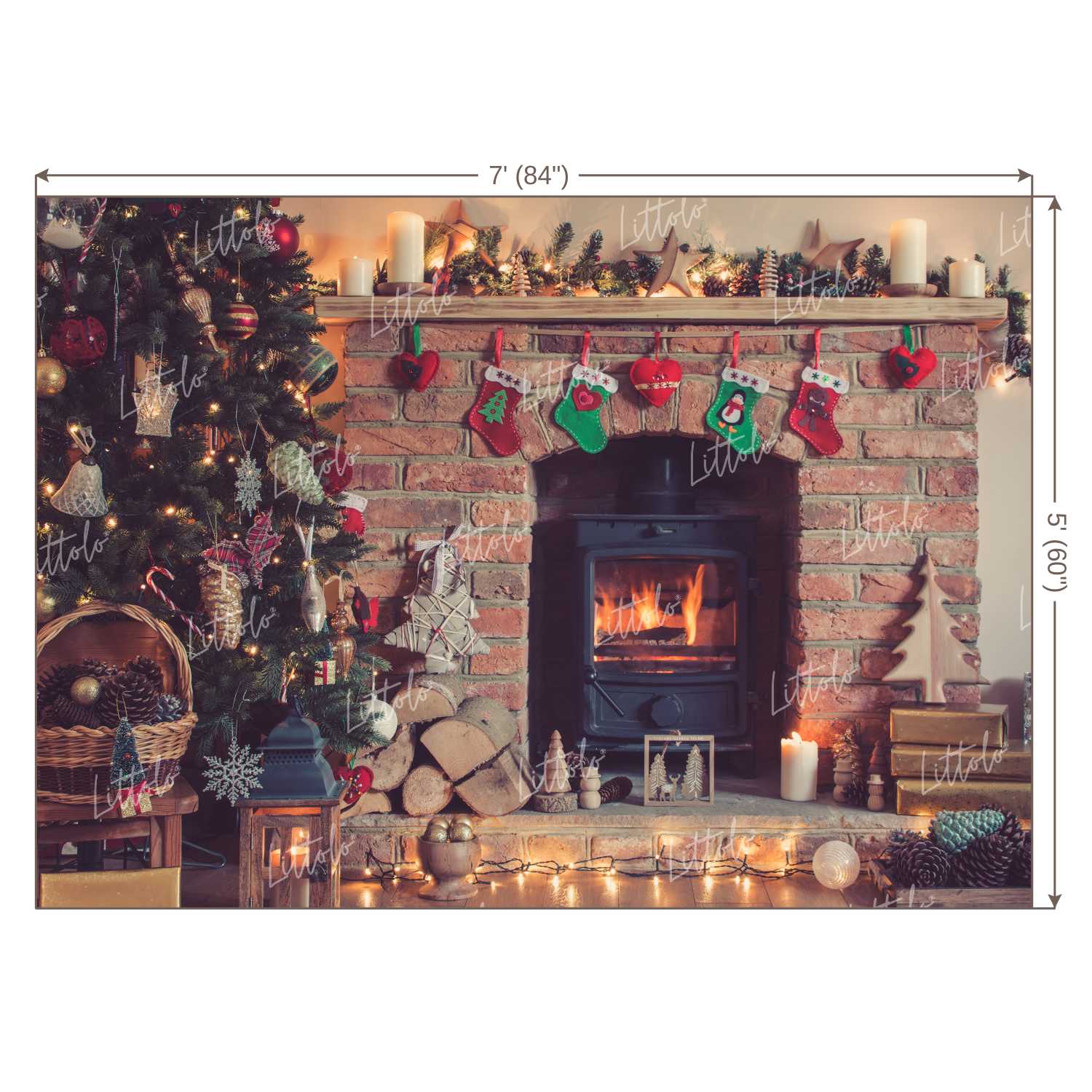 LB0027 Christmas Vintage Fireplace Festivals and Seasons Backdrop