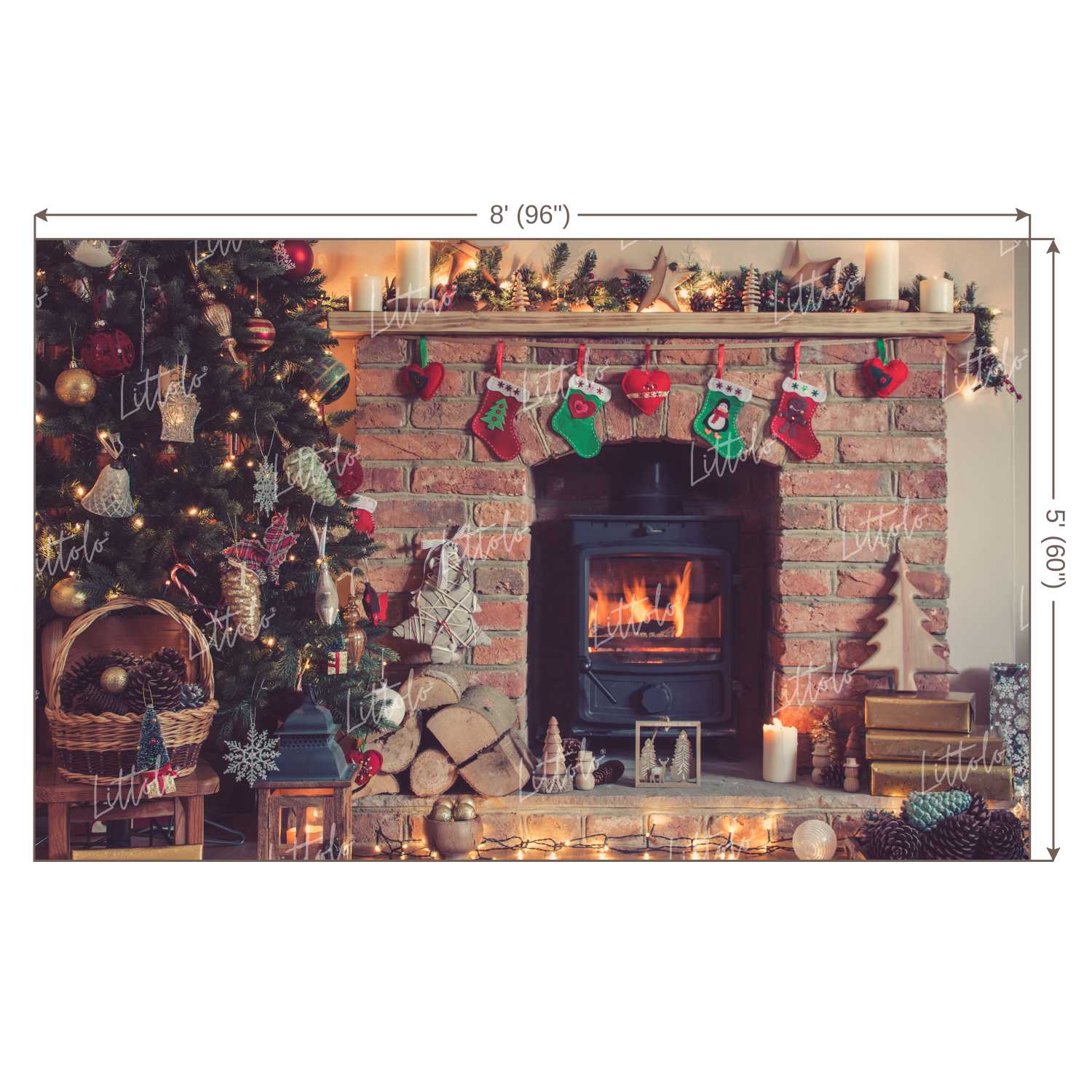 LB0027 Christmas Vintage Fireplace Festivals and Seasons Backdrop