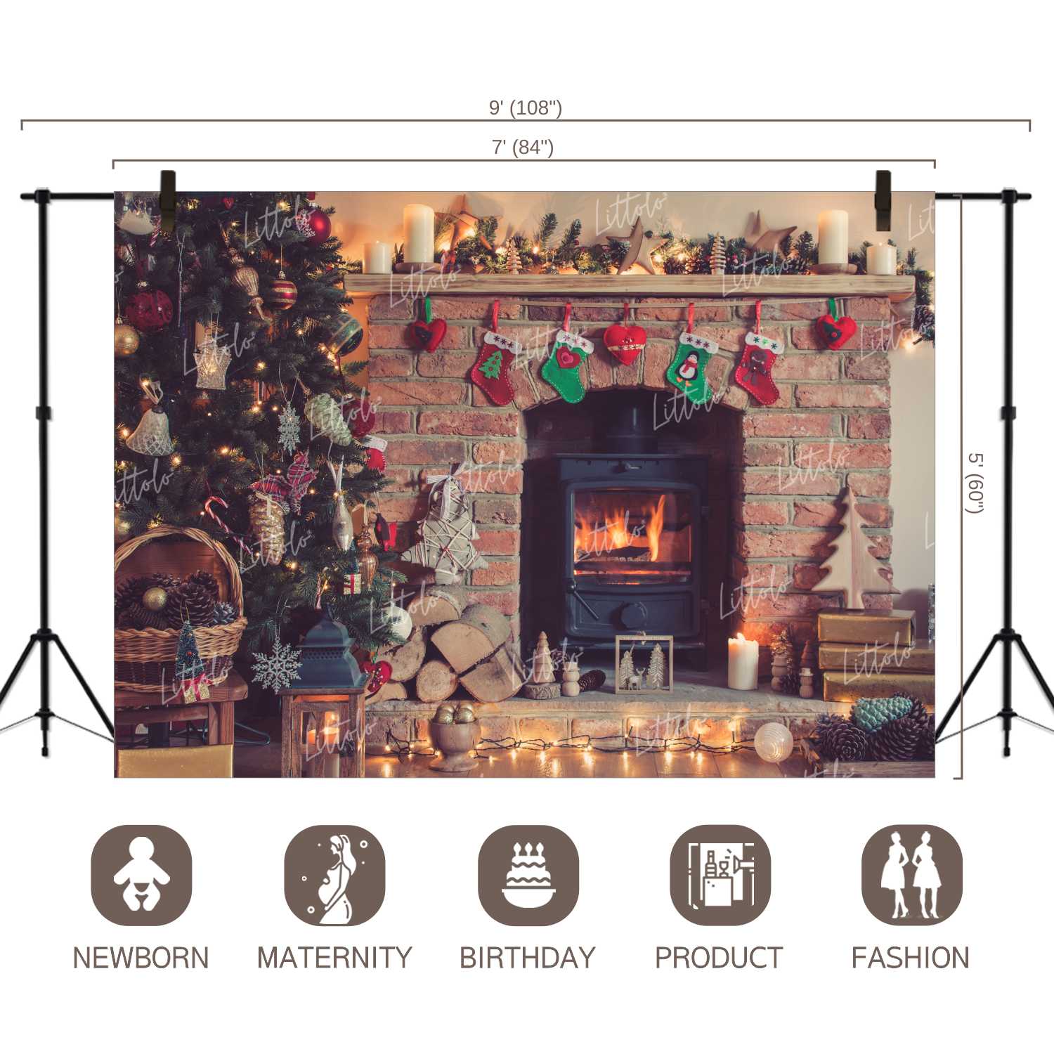 LB0027 Christmas Vintage Fireplace Festivals and Seasons Backdrop