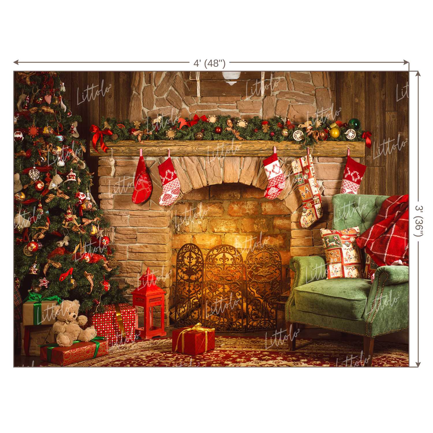 LB0050 Christmas Vintage Fireplace 2 Festivals and Seasons Backdrop