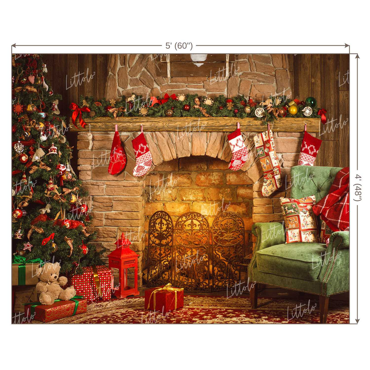 LB0050 Christmas Vintage Fireplace 2 Festivals and Seasons Backdrop