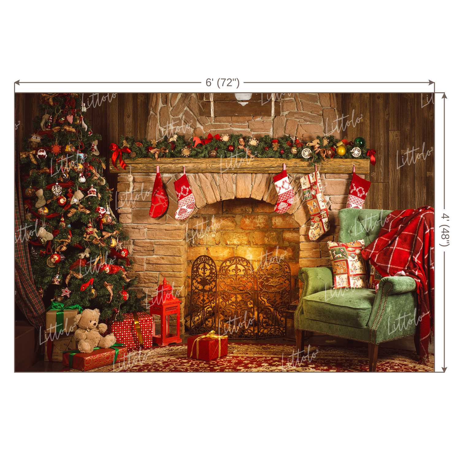 LB0050 Christmas Vintage Fireplace 2 Festivals and Seasons Backdrop