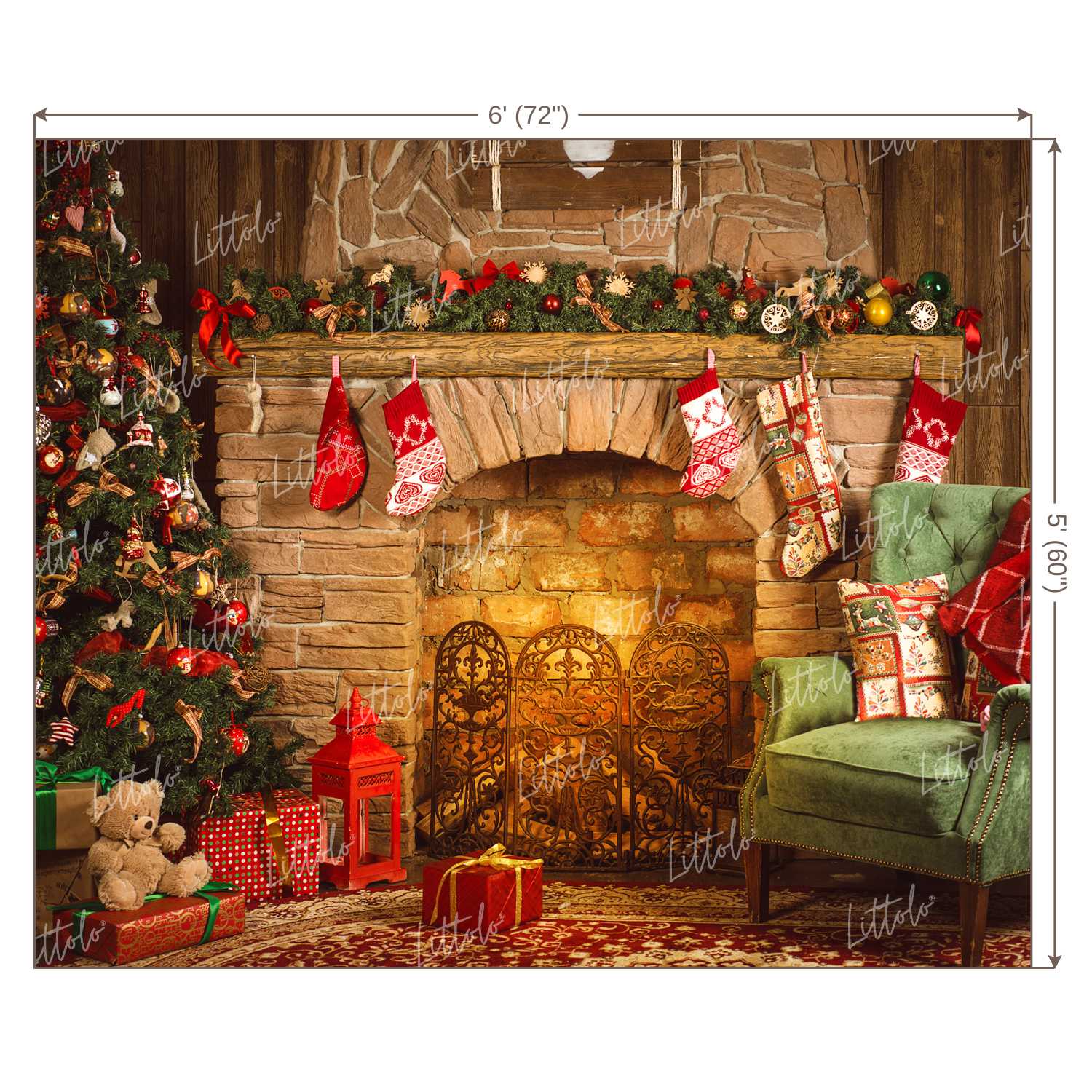 LB0050 Christmas Vintage Fireplace 2 Festivals and Seasons Backdrop