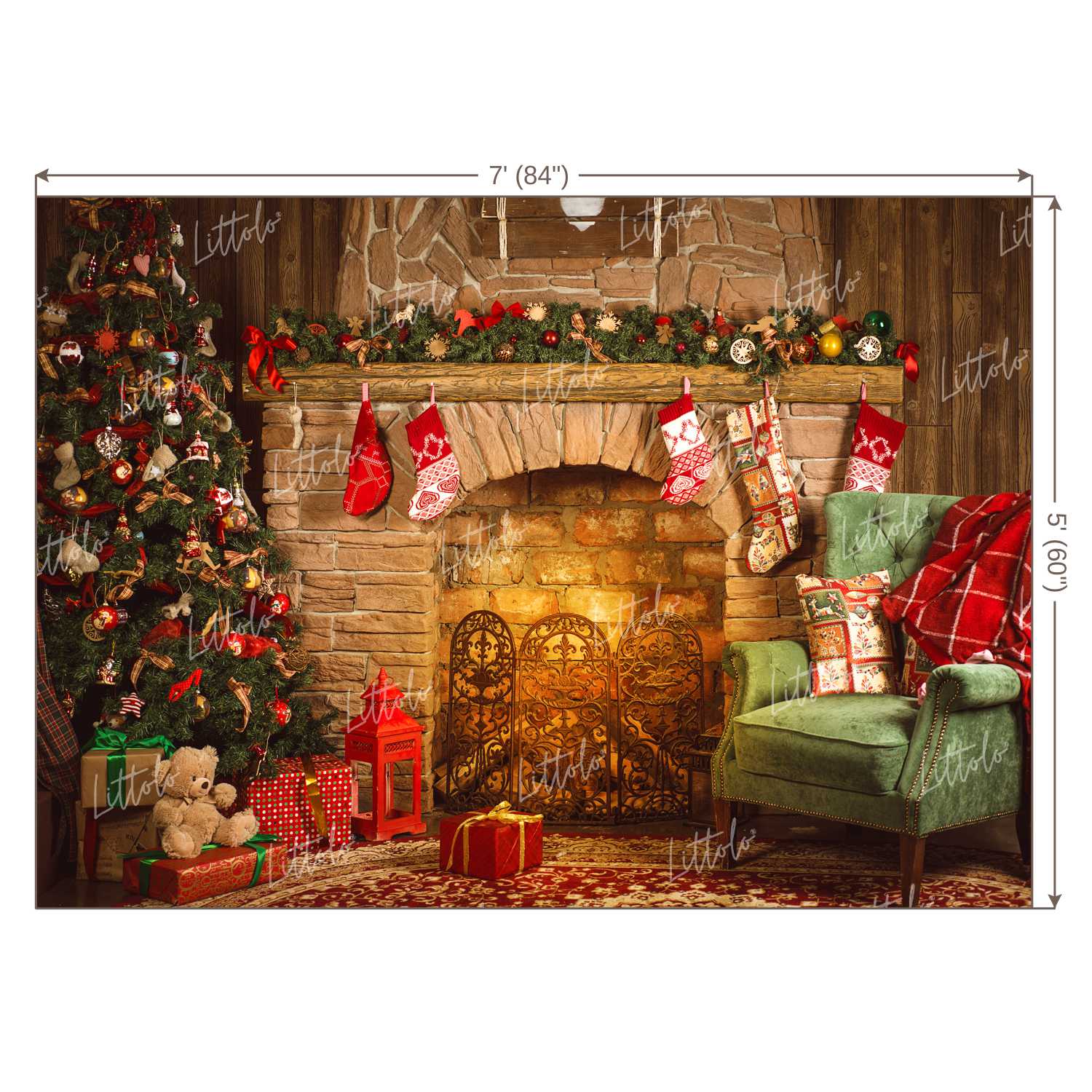 LB0050 Christmas Vintage Fireplace 2 Festivals and Seasons Backdrop