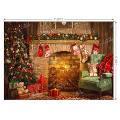 LB0050 Christmas Vintage Fireplace 2 Festivals and Seasons Backdrop