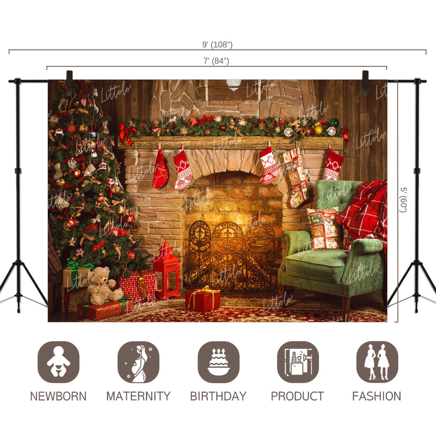 LB0050 Christmas Vintage Fireplace 2 Festivals and Seasons Backdrop