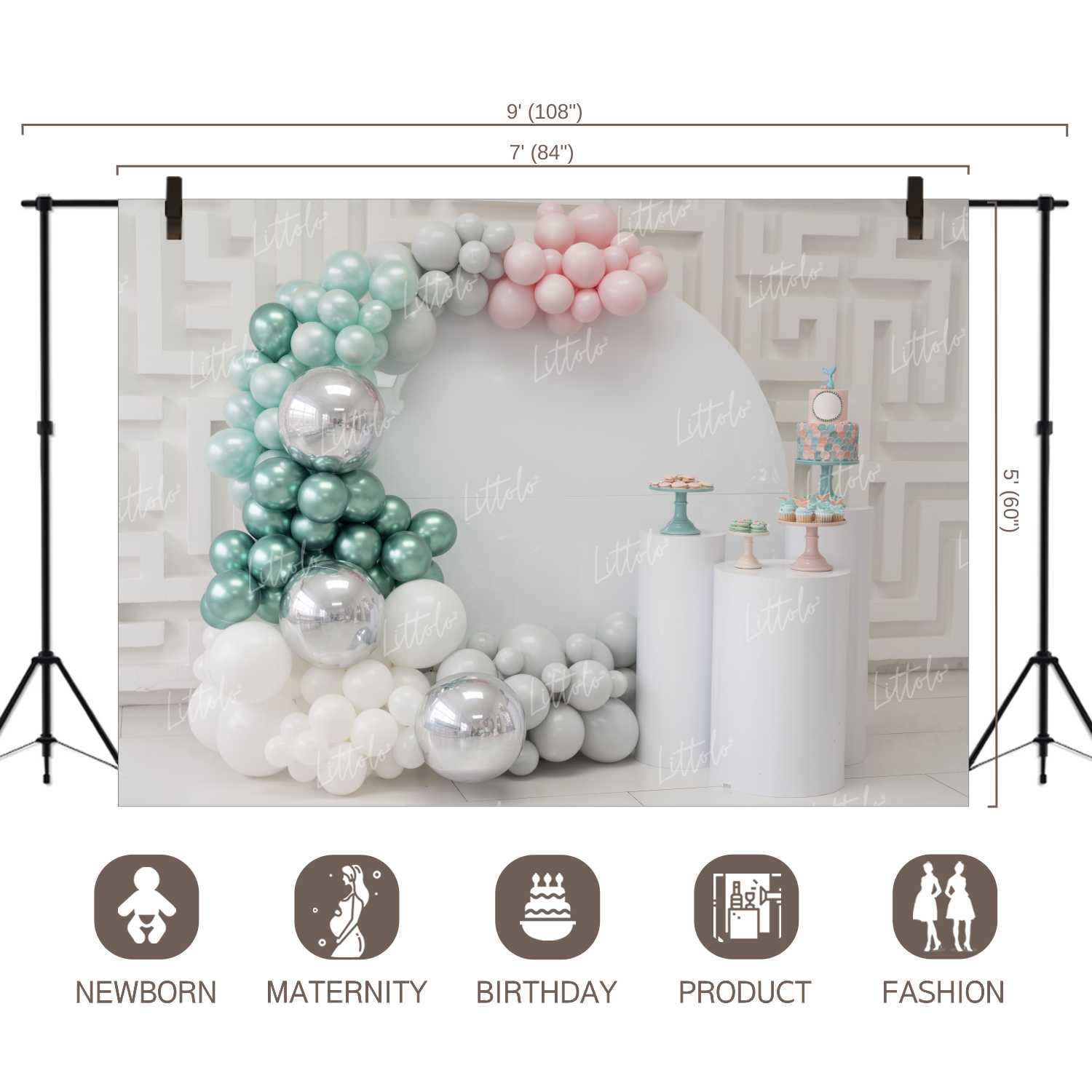 LB0141 Balloons and Cake Smash Backdrop