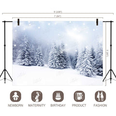 LB0163 Snow Mountain Christmas Trees Theme Backdrop