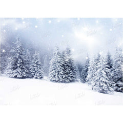 LB0163 Snow Mountain Christmas Trees Theme Backdrop