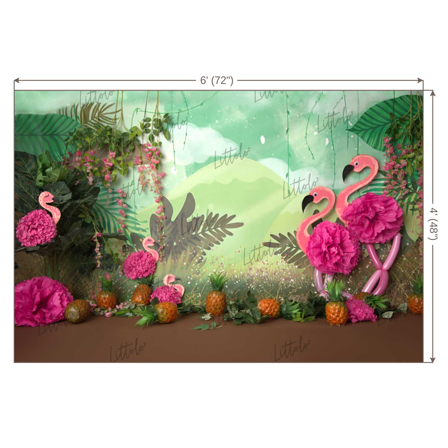 LB0215 Jungle Flamingos Theme Backdrop