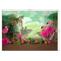 LB0215 Jungle Flamingos Theme Backdrop