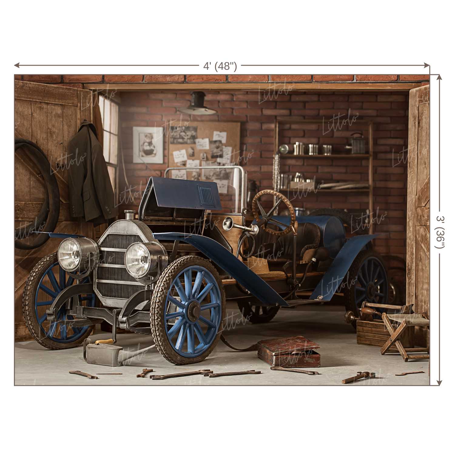 LB0244 Vintage Car Mechanic Theme Backdrop