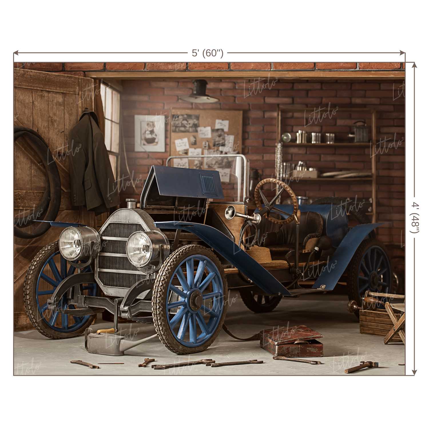 LB0244 Vintage Car Mechanic Theme Backdrop