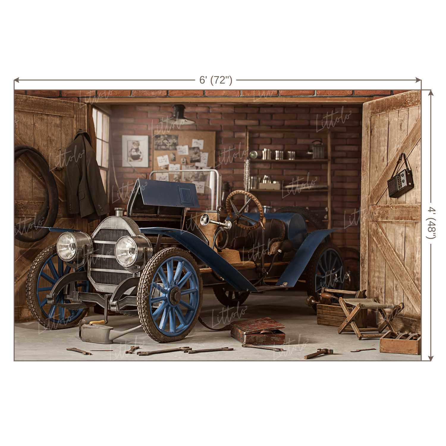 LB0244 Vintage Car Mechanic Theme Backdrop