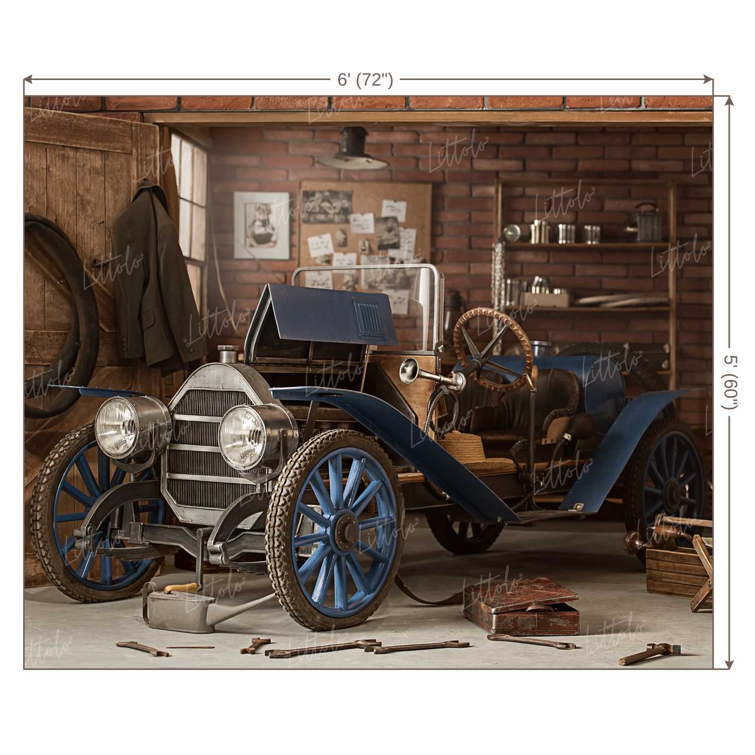 LB0244 Vintage Car Mechanic Theme Backdrop