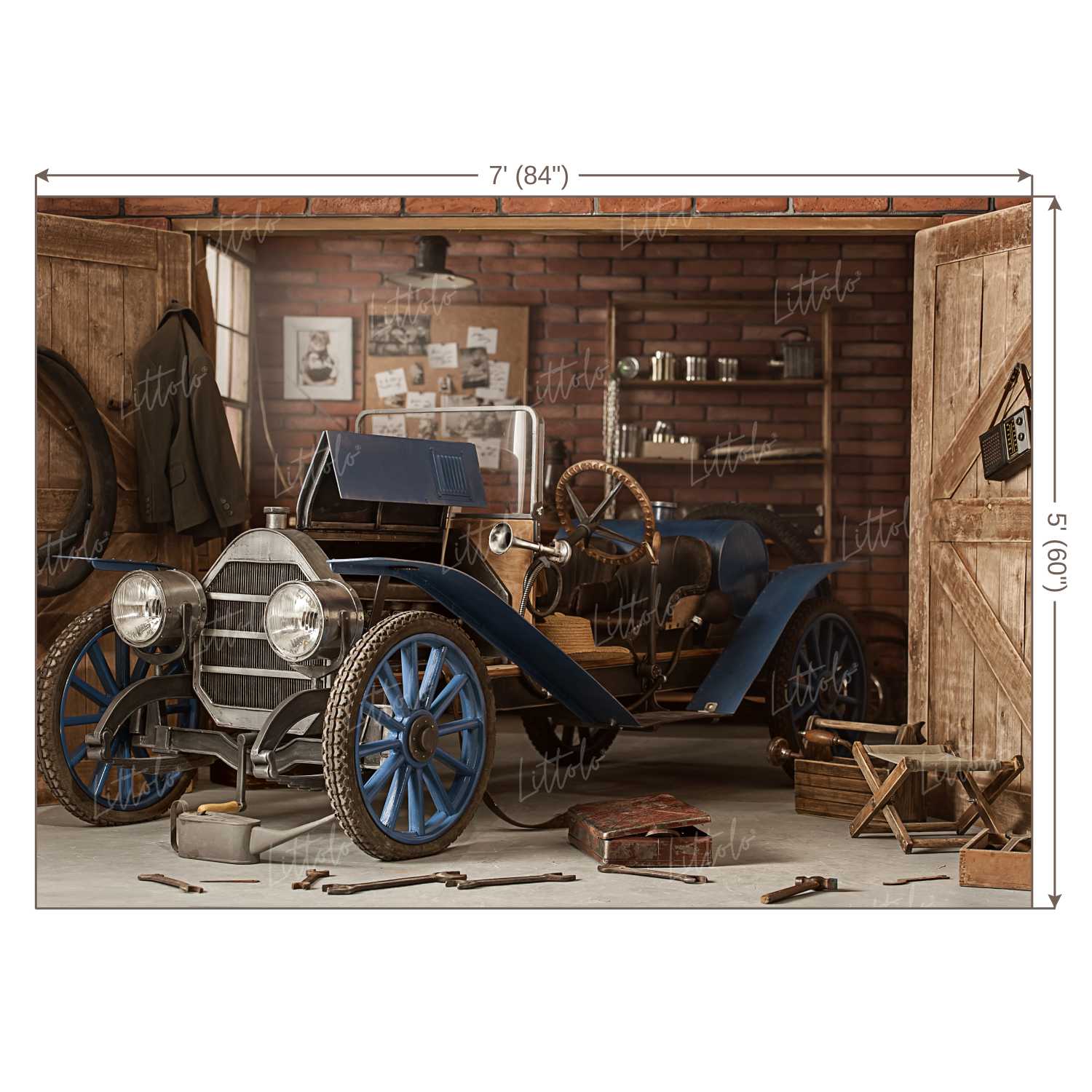 LB0244 Vintage Car Mechanic Theme Backdrop