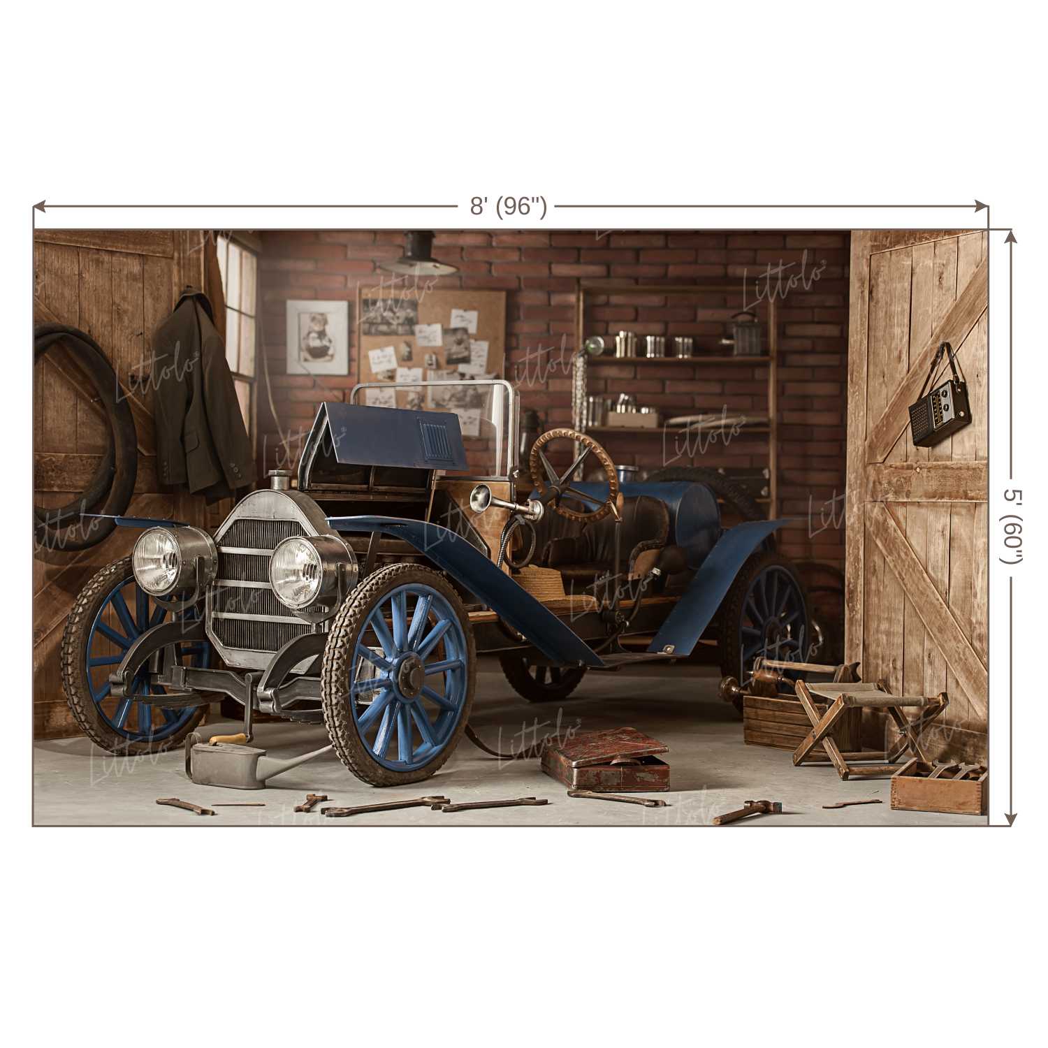 LB0244 Vintage Car Mechanic Theme Backdrop