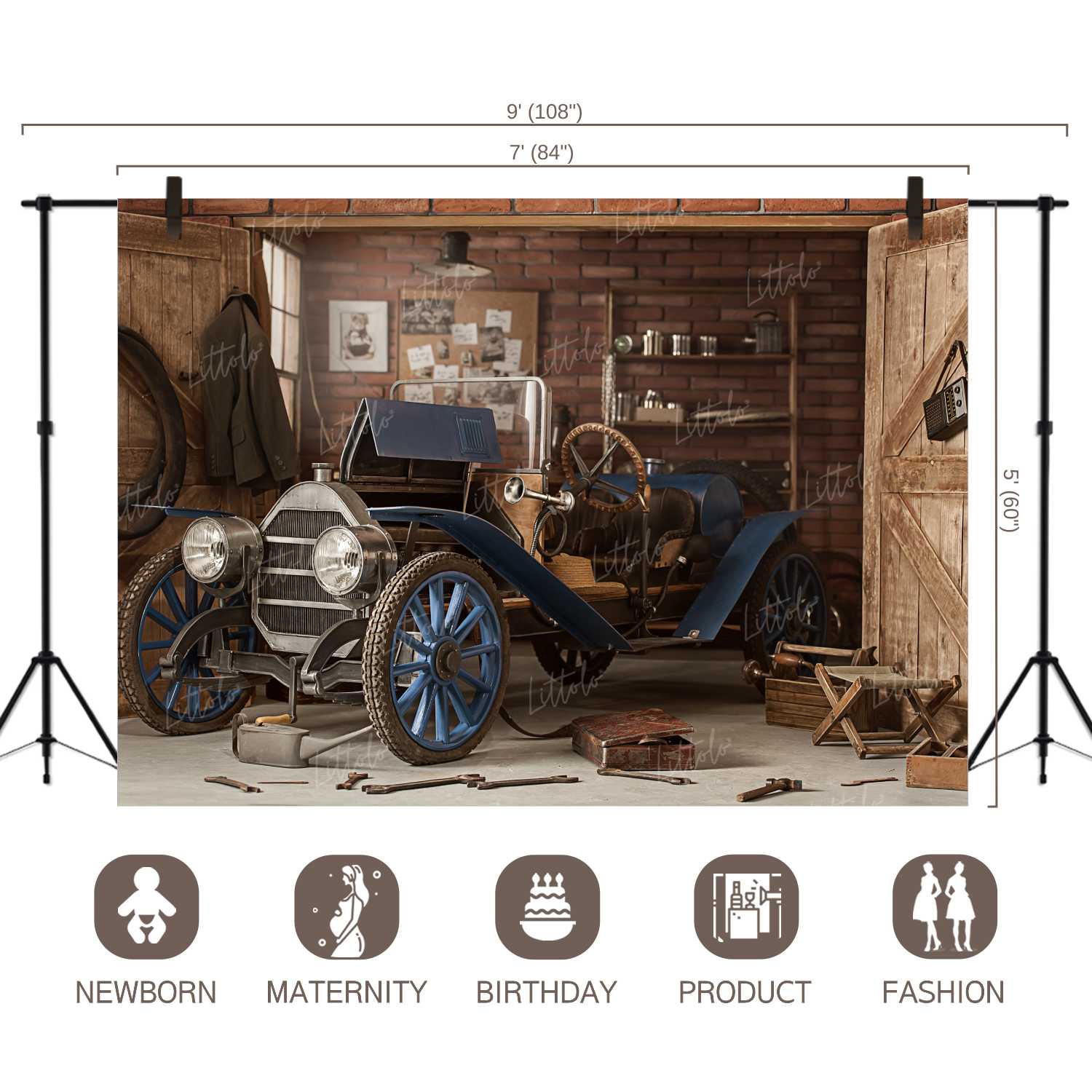 LB0244 Vintage Car Mechanic Theme Backdrop