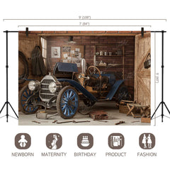 LB0244 Vintage Car Mechanic Theme Backdrop