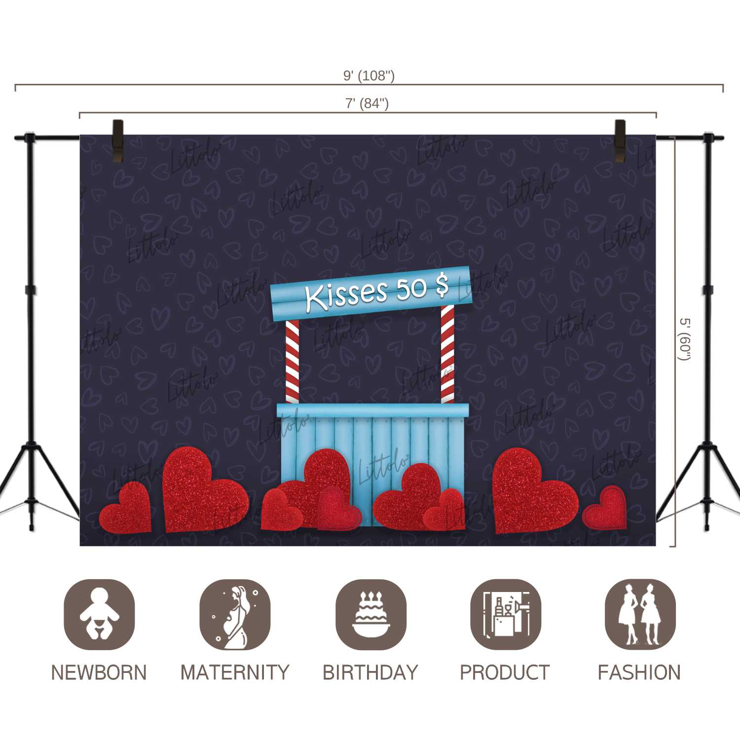 LB0251 Valentine Kissing Booth Festivals and Seasons Backdrop