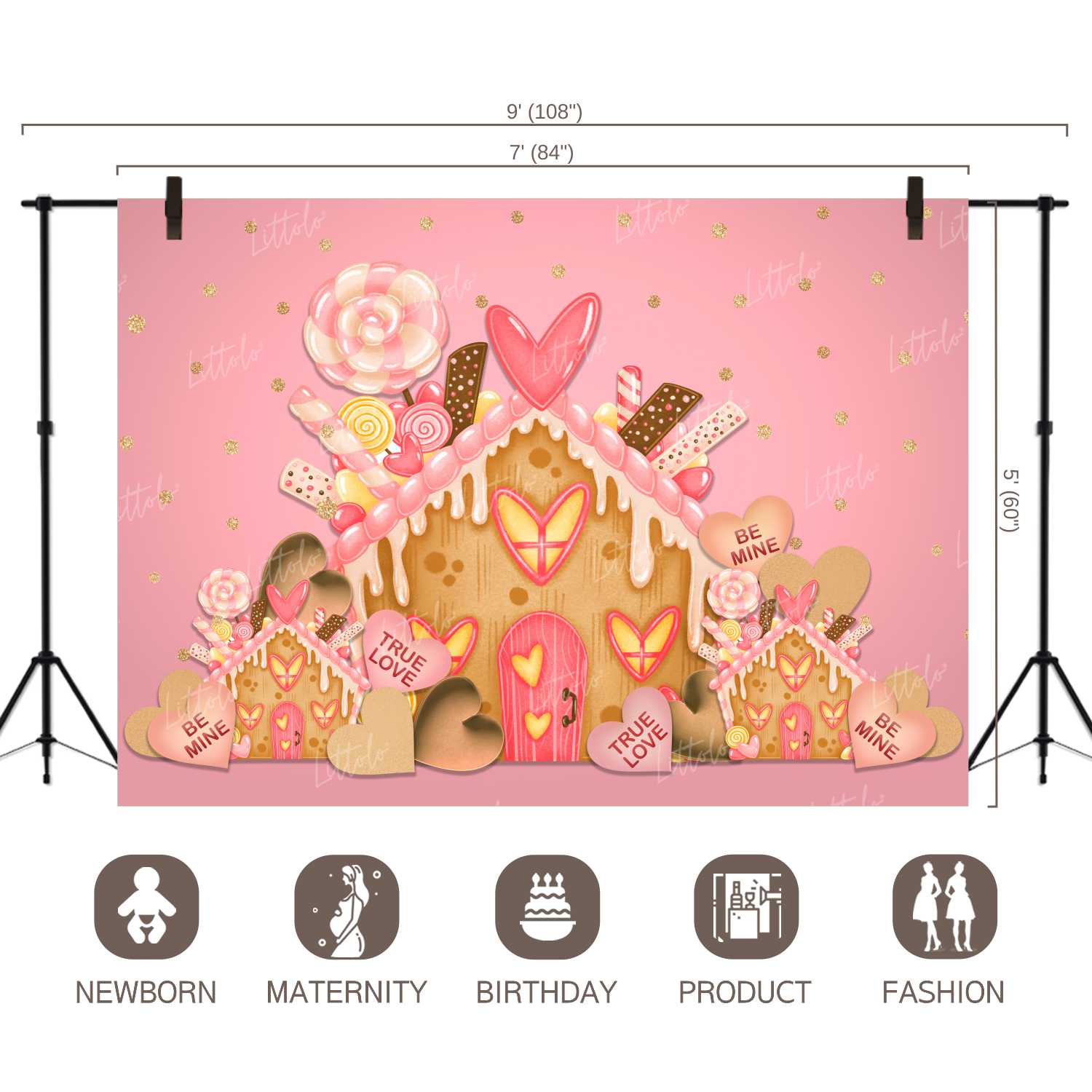 LB0252 Valentine True Love Candy House Festivals and Seasons Backdrop