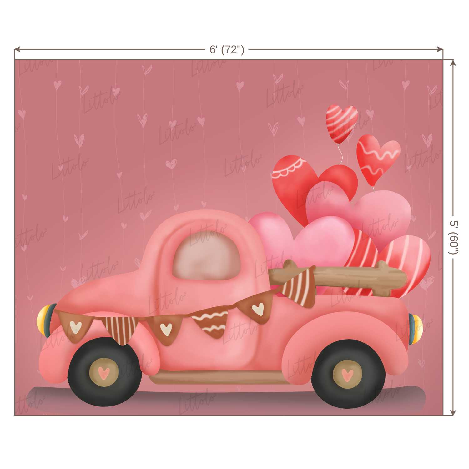 LB0266 Valentine Hearts Love Truck Festivals and Seasons Backdrop |