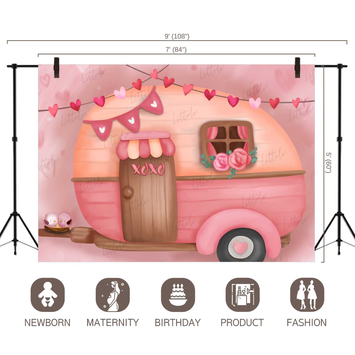 LB0267 Valentine XOXO Camper RV Festivals and Seasons Backdrop