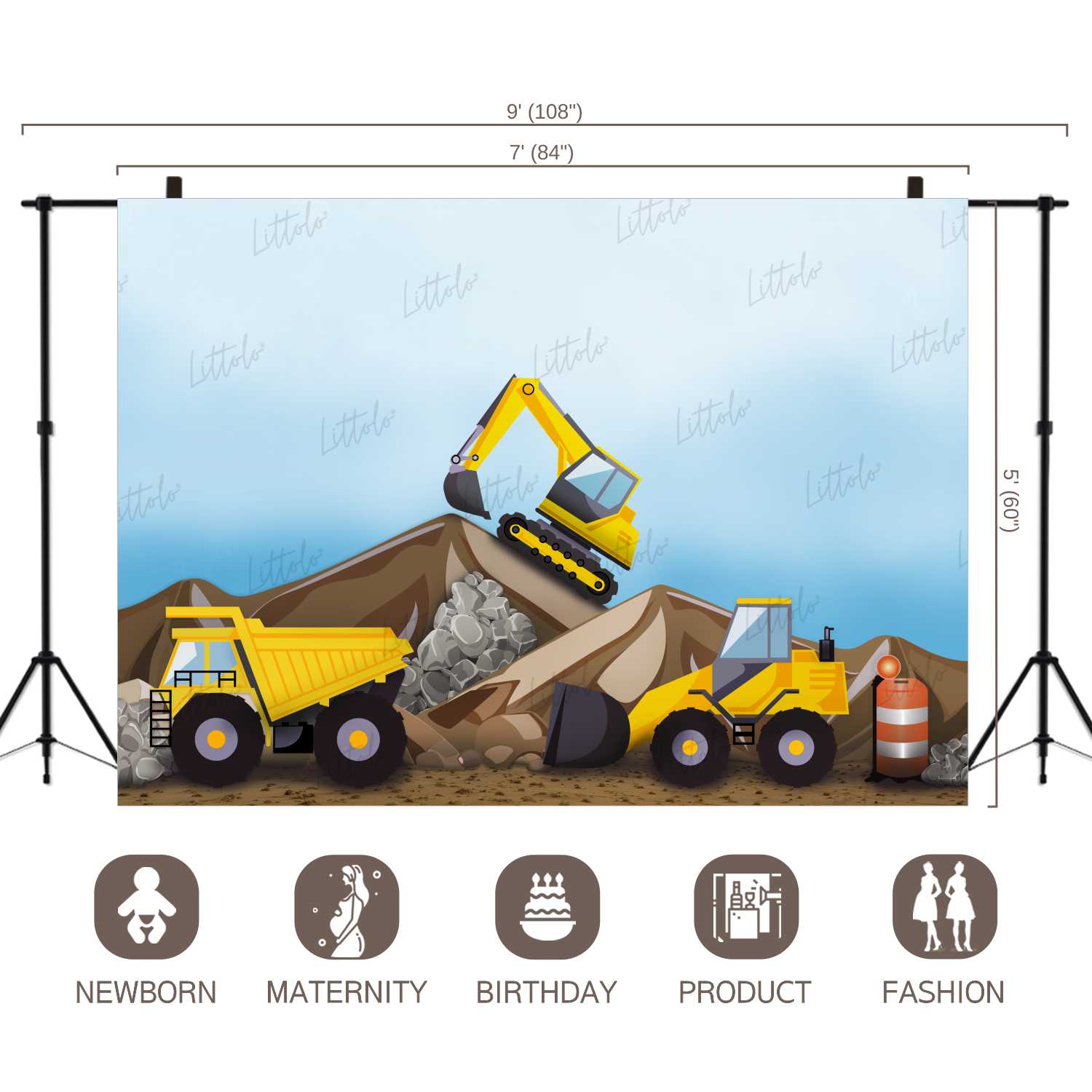 LB0270 Construction Digger Machines Theme Backdrop