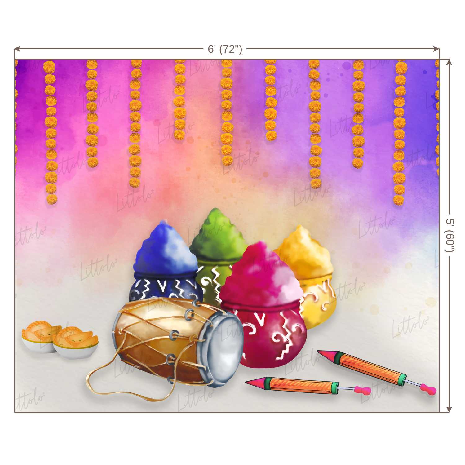 LB0272 Holi Special Color Pots Festivals and Seasons Backdrop