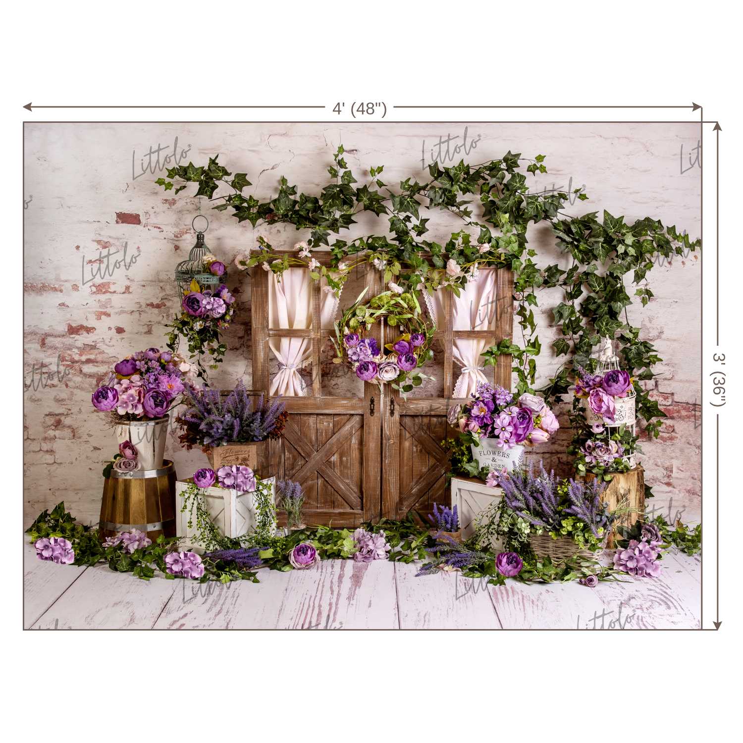 LB0333 Spring Purple Rustic Brown Barn Door Backdrop