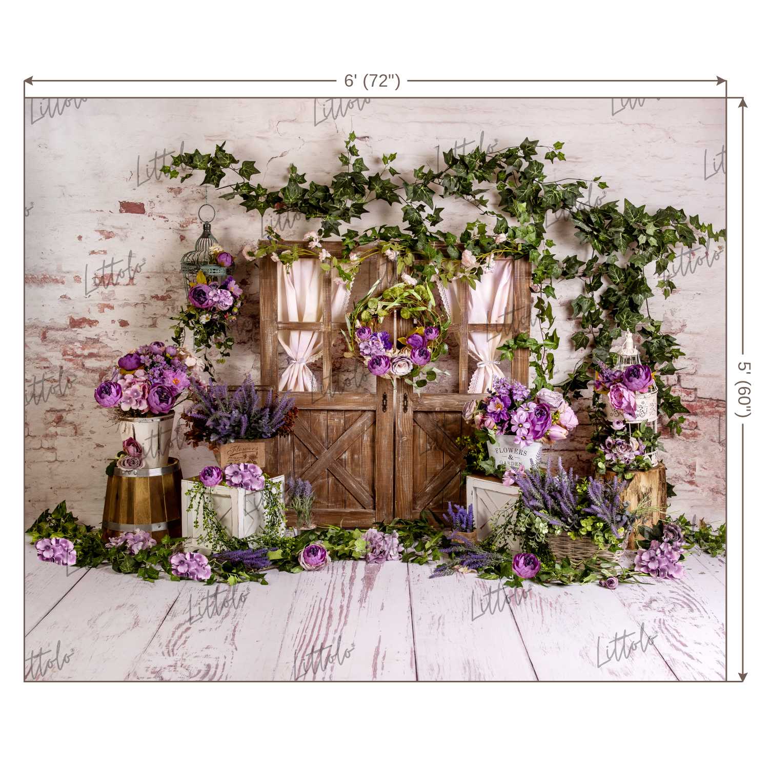 LB0333 Spring Purple Rustic Brown Barn Door Backdrop