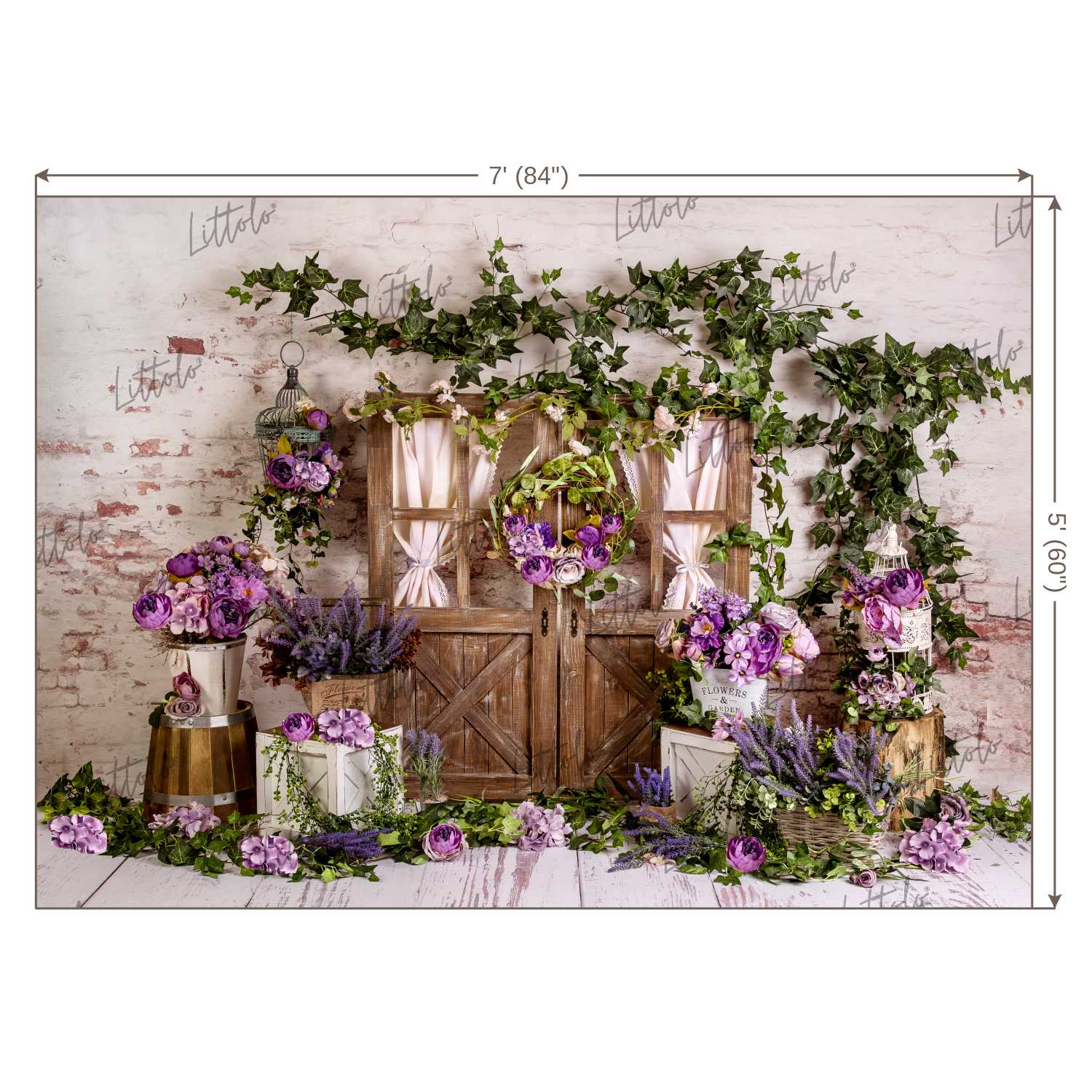 LB0333 Spring Purple Rustic Brown Barn Door Backdrop