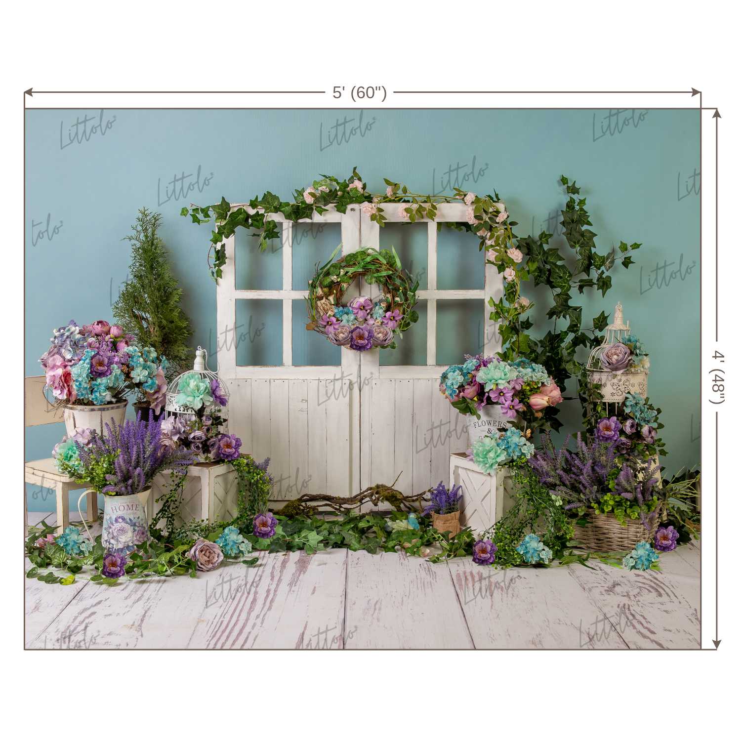 LB0341 Spring Purple Rustic White Barn Door Backdrop