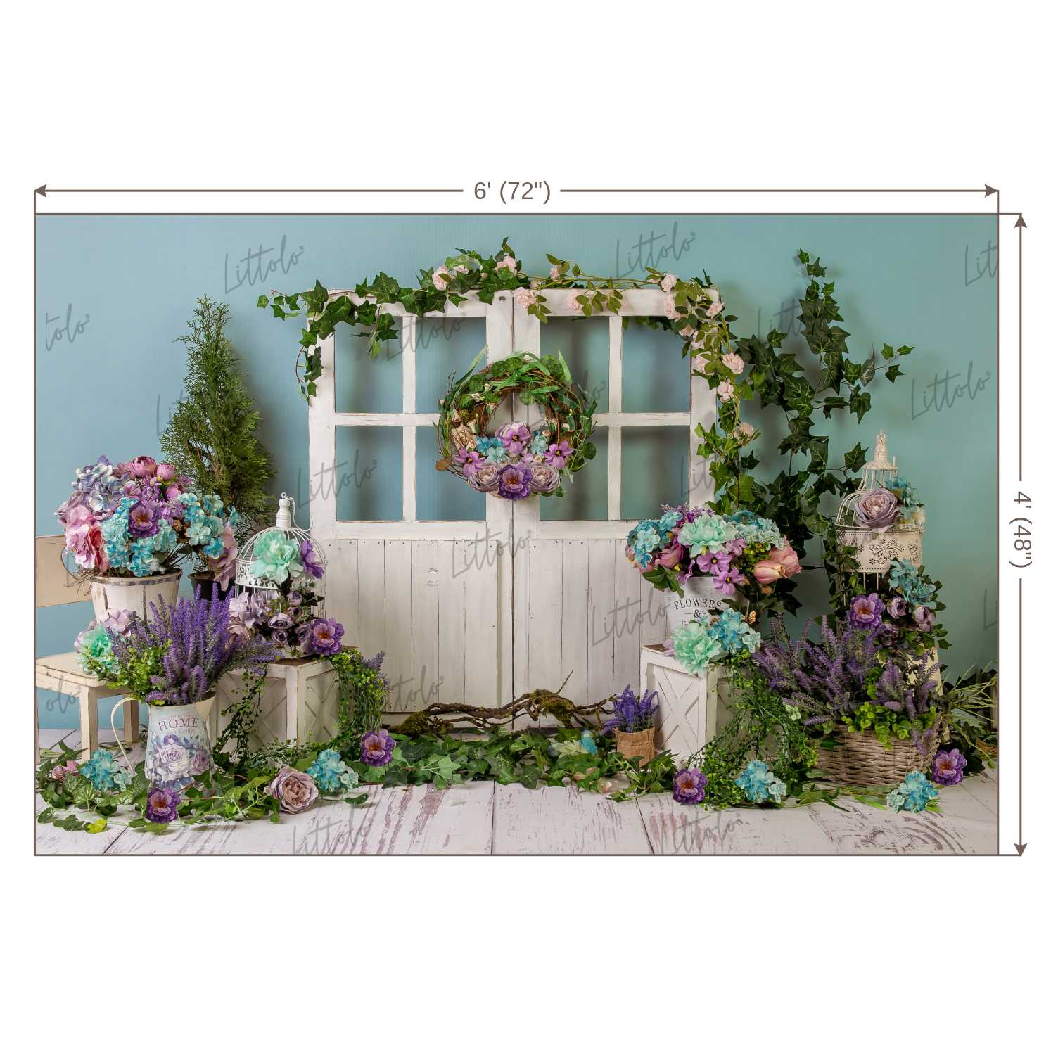 LB0341 Spring Purple Rustic White Barn Door Backdrop