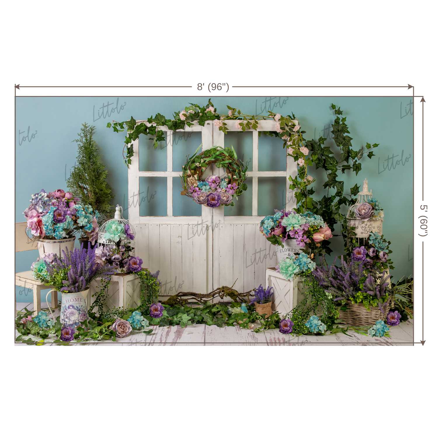 LB0341 Spring Purple Rustic White Barn Door Backdrop