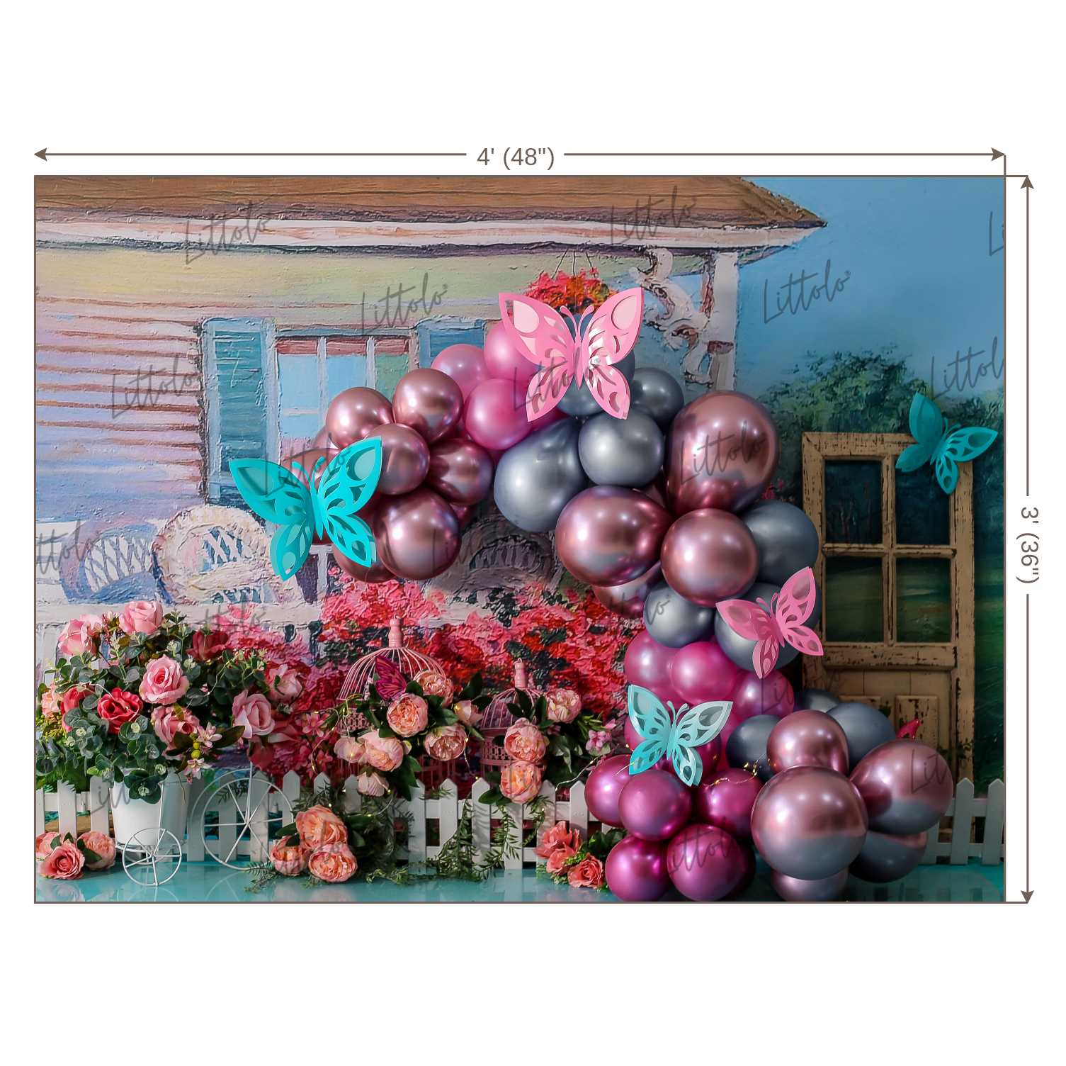 LB0352 Floral Balloon Butterfly Backdrop