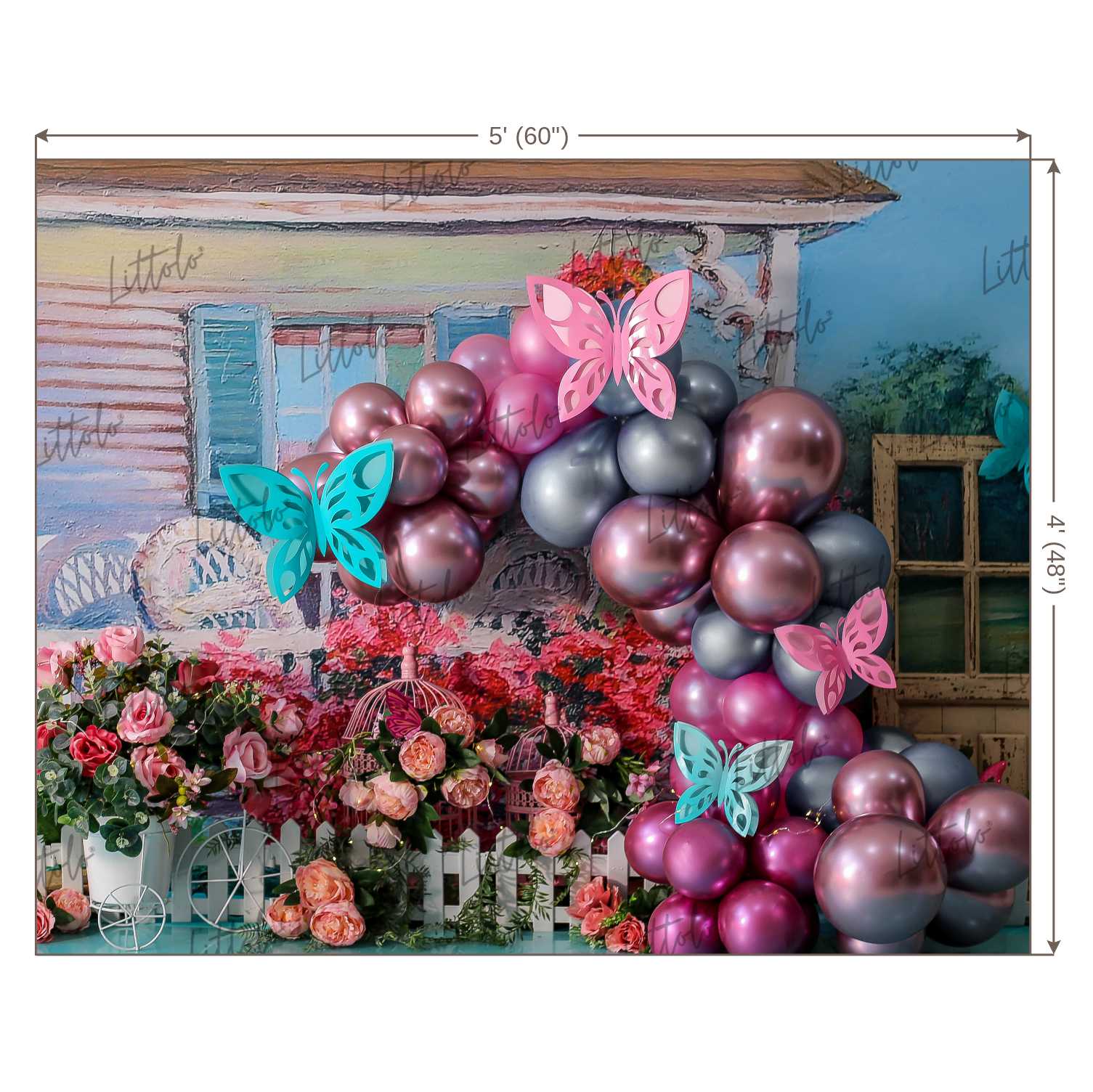 LB0352 Floral Balloon Butterfly Backdrop