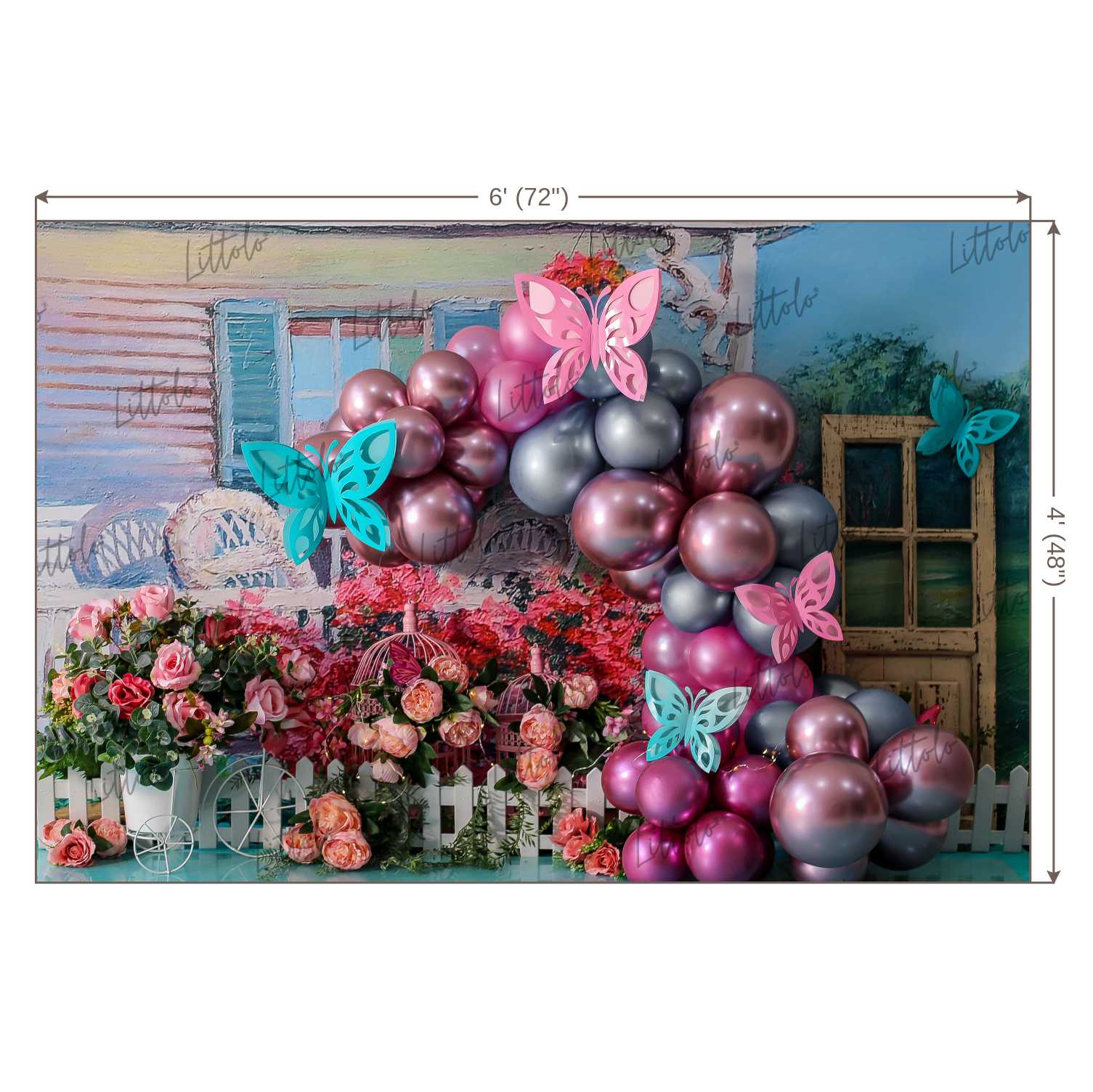 LB0352 Floral Balloon Butterfly Backdrop