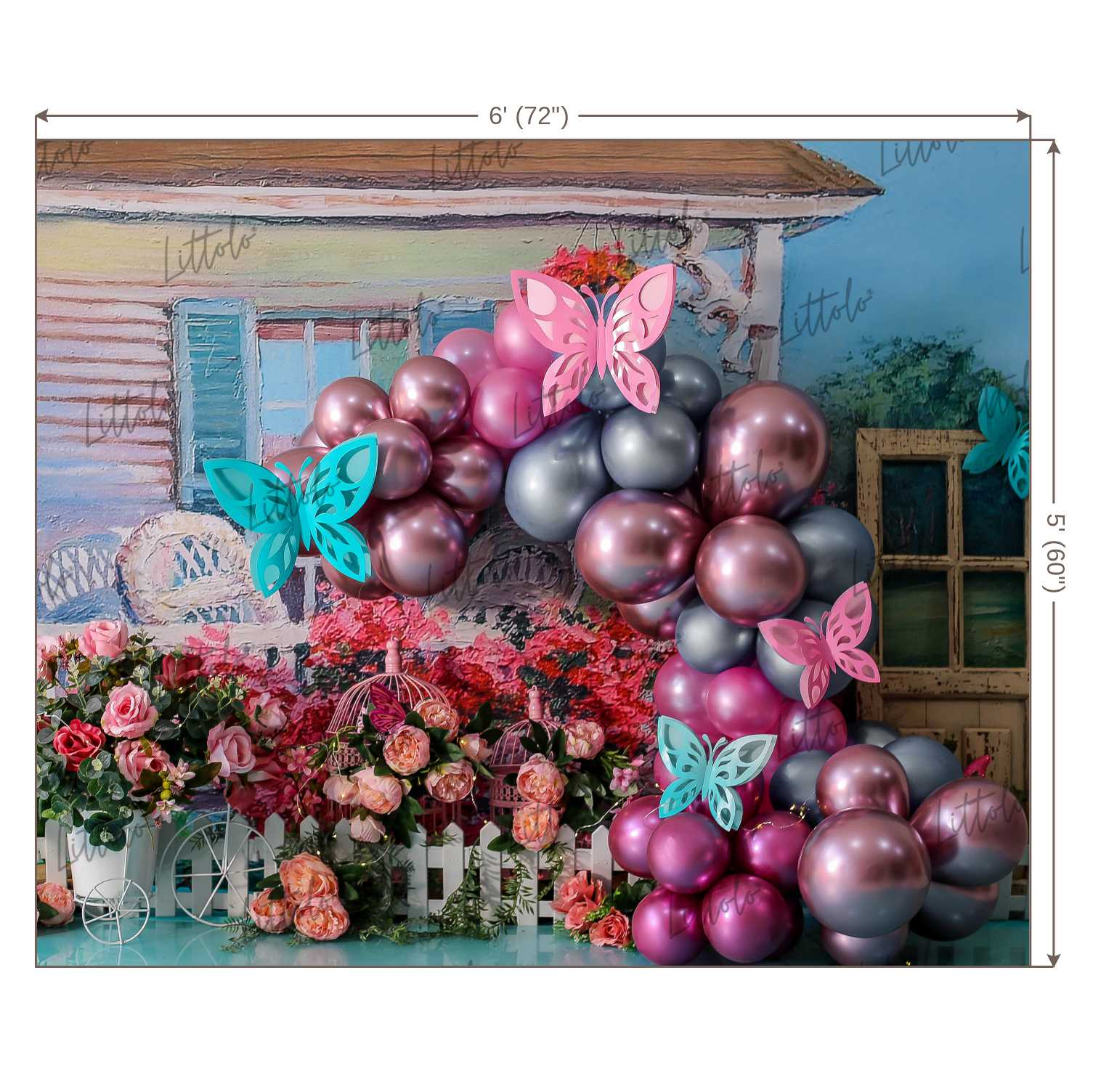 LB0352 Floral Balloon Butterfly Backdrop