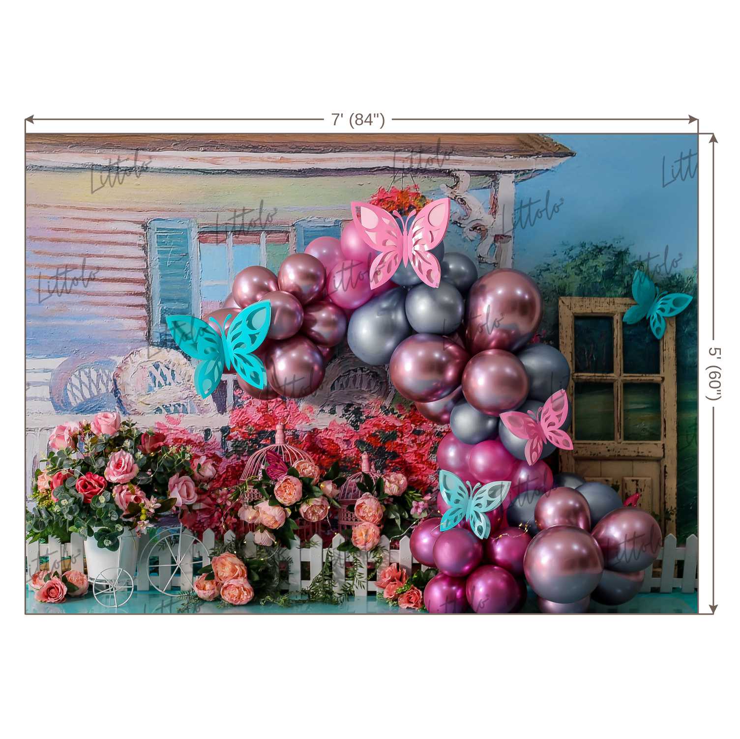 LB0352 Floral Balloon Butterfly Backdrop