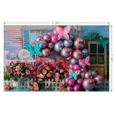 LB0352 Floral Balloon Butterfly Backdrop