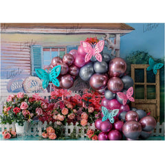 LB0352 Floral Balloon Butterfly Backdrop