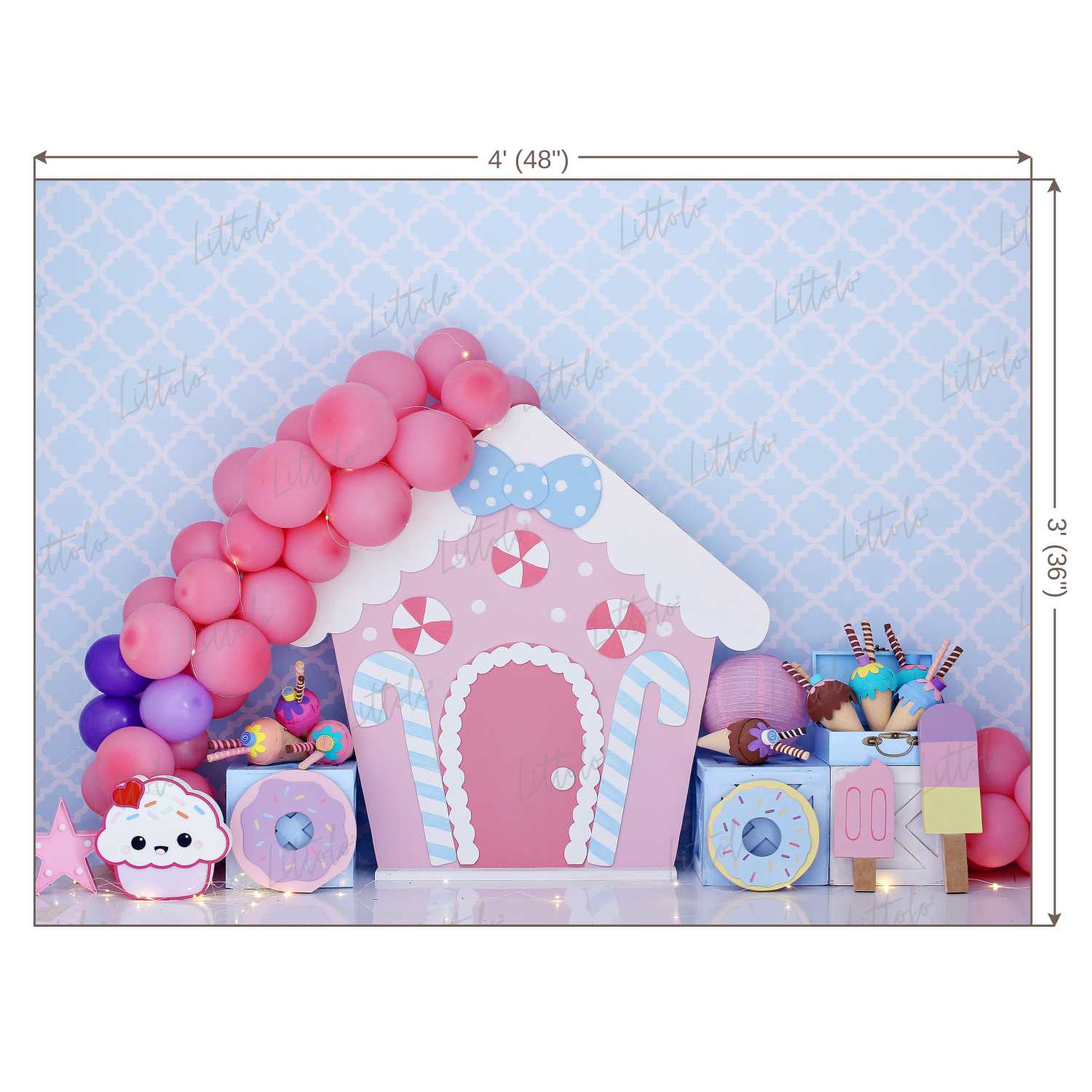 LB0385 Sugar Rush Balloons and Cake Smash Theme Backdrop