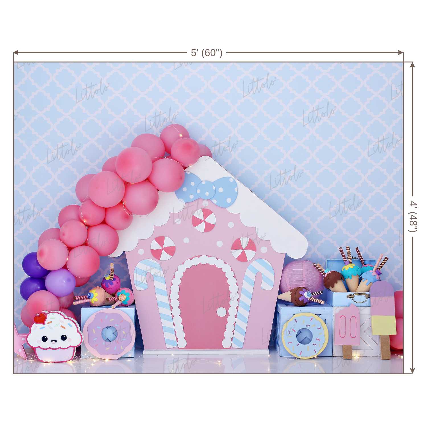 LB0385 Sugar Rush Balloons and Cake Smash Theme Backdrop