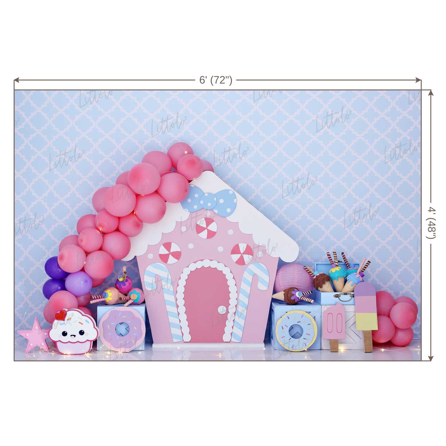 LB0385 Sugar Rush Balloons and Cake Smash Theme Backdrop