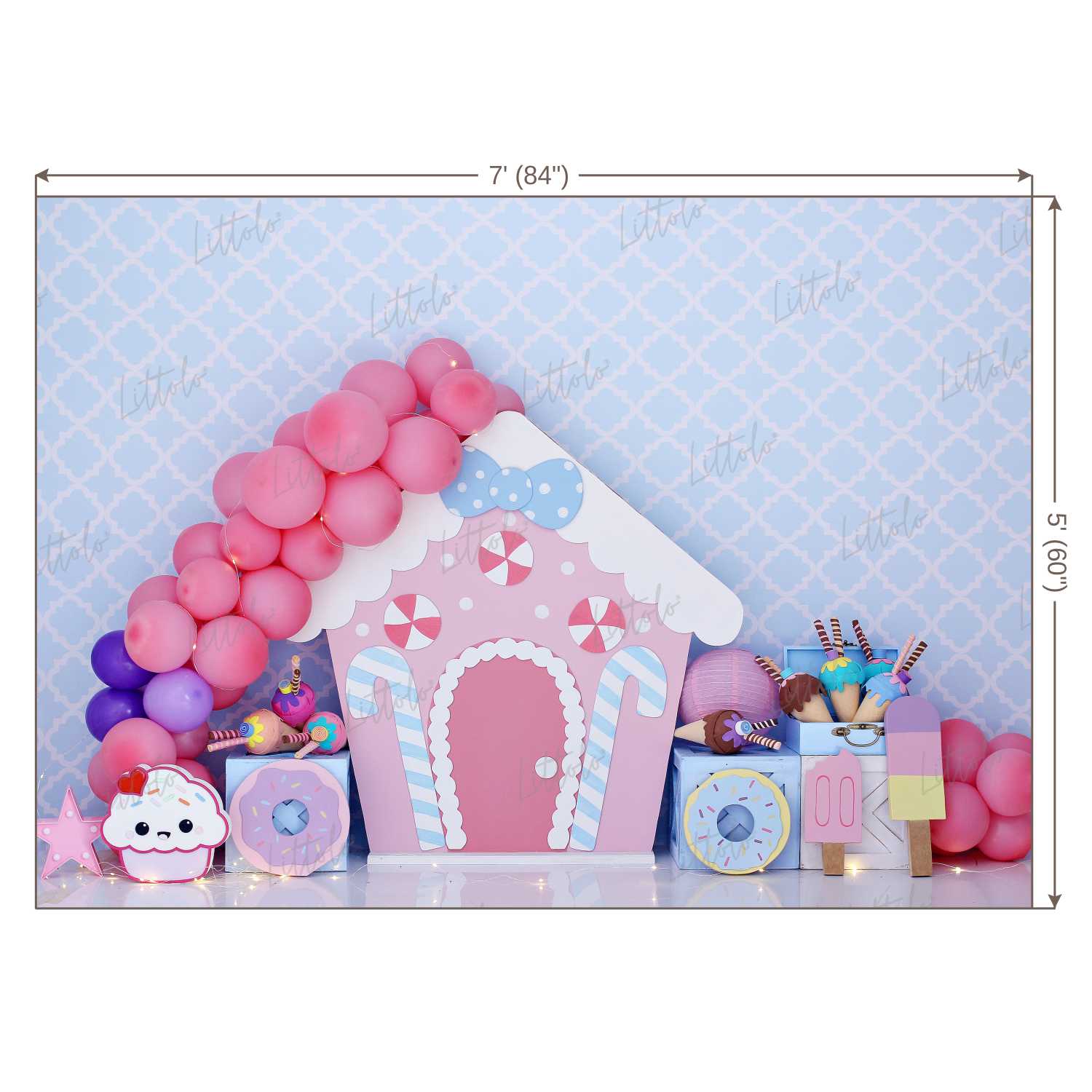 LB0385 Sugar Rush Balloons and Cake Smash Theme Backdrop