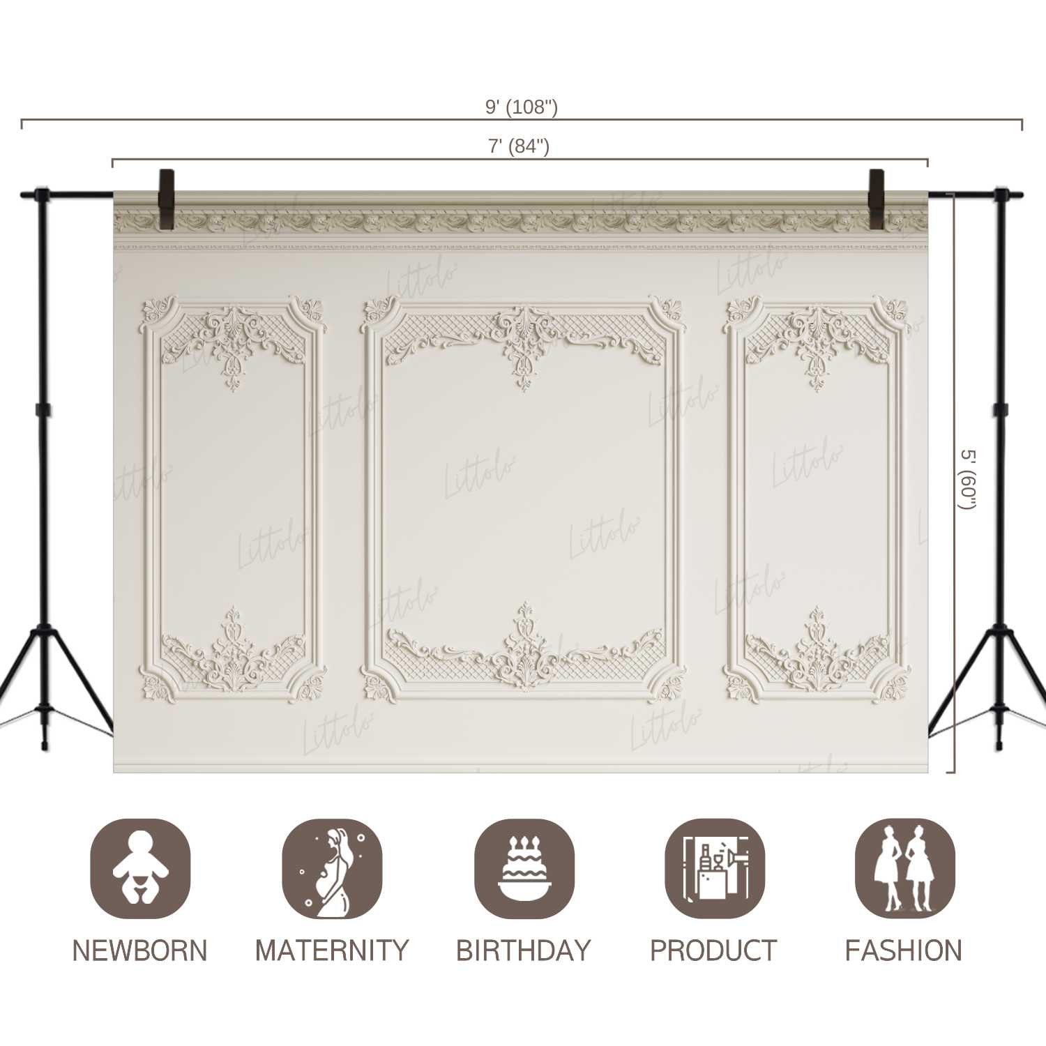 LB0415 Cream Winscot Theme Backdrop