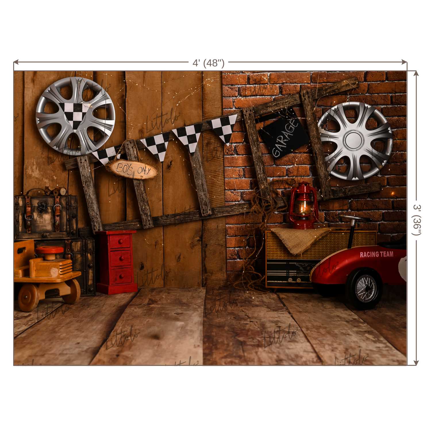 LB0448 Vintage Garage Theme Backdrop